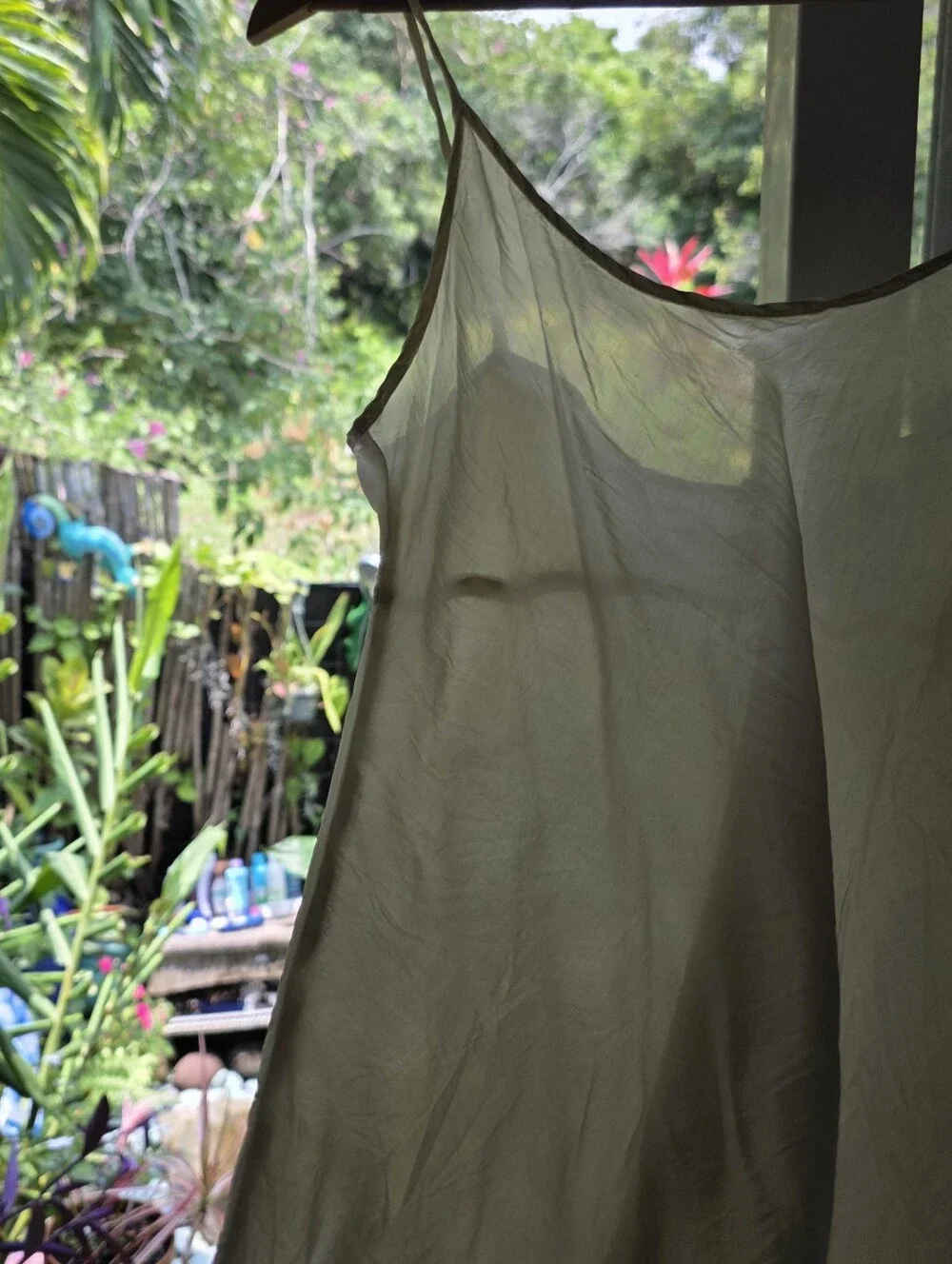 Vintage Cream Slip Dress - Simple Spaghetti Strap Adjustable Size Small Sheer - Picture 5 of 10
